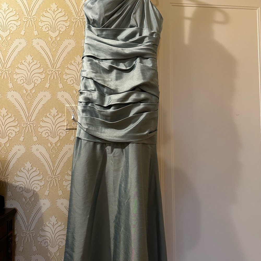 Mint Green Ruched One Shoulder Gown for Wedding, Prom, or Formal Event